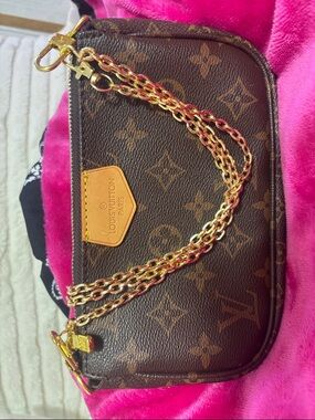 Louis Vuitton Brown Monogram Mini Pochette with Gold Chain
